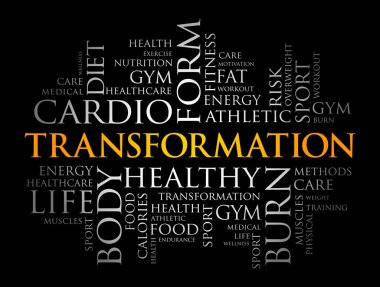 TRANSFORMATION kelime bulut, fitness, spor, sağlık konsepti geçmişi