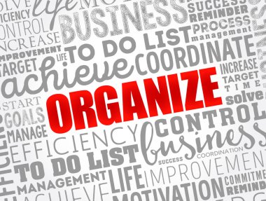 ORGANIZE kelime bulut kolajı, iş konsepti geçmişi