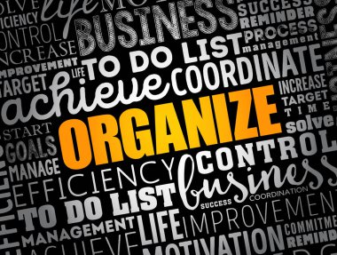 ORGANIZE kelime bulut kolajı, iş konsepti geçmişi