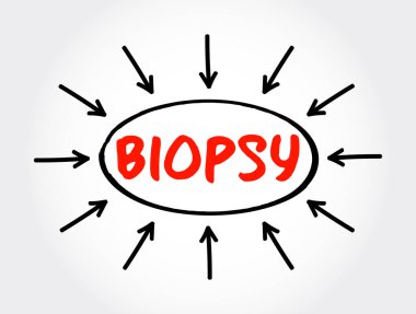 Biyopsi - bir hastalığın varlığını veya kapsamını belirlemek için örnek hücrelerin çıkarılması, oklu metin kavramı