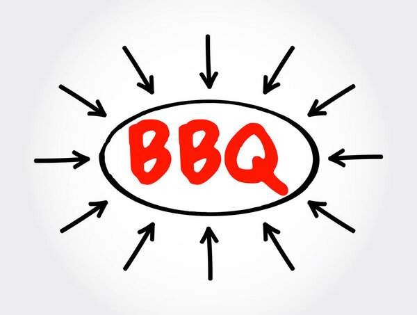 BBQ (barbecue) text with arrows, concept for presentations and reports
