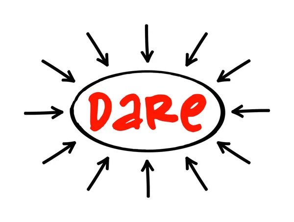 Dare 応答を定義する矢印 プレゼンテーションとレポートのコンセプトで頭字語のテキストを評価する — ストックベクタ