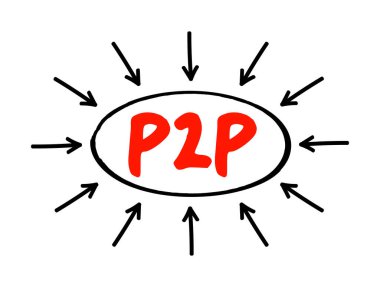 P2P Peer-to-peer ağ oluşturma - paylaşımlı uygulama mimarisi görevleri veya iş yüklerini paylaşıyor, akranlar arasında oklu kısaltma metni