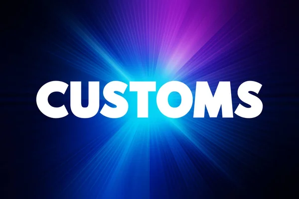 Customs - authority or agency in a country responsible for collecting tariffs and for controlling the flow of goods, text concept for presentations and reports
