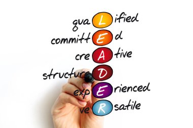 Lider - Nitelikli, Kararlı, Yaratıcı, Yapısal, Deneyimli, Çok Yönlü kısaltma, iş konsepti geçmişi