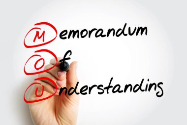 MOU Mutabakat Anlaşması - iki ya da daha fazla taraf arasındaki anlaşma türü, işaretli kısaltma metni kavramı