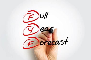 FYF Tam Yıl Tahminleri - bir işletme için çeşitli finansal ve lojistik ihtiyaçlar için öngörülen bir yıl önceden tahmin, işaretli kısaltma metni