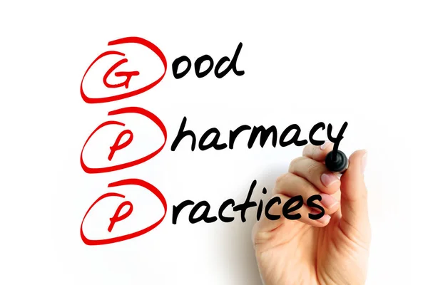 GPP - Good Pharmacy Practices is the practice of pharmacy that responds to the needs of the people who use the pharmacists services to provide optimal care, acronym text background