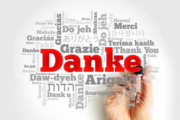 Danke Almanca Teşekkür Işaretleyici Ile Farklı Dillerde Kelime Bulutu Arkaplanı — Stok fotoğraf