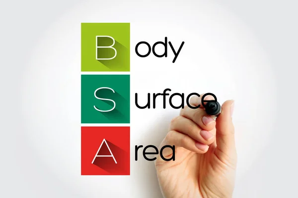 BSA Body Surface Area - measured or calculated surface area of a human body, acronym concept