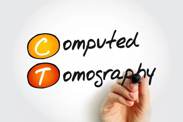 CT Computed Tomography - medical imaging technique used in radiology to obtain detailed internal images of the body, acronym text concept