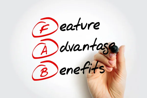 Fab Feature Advantage Benefits Product Traits While Advantage Describes What — Stock Photo, Image