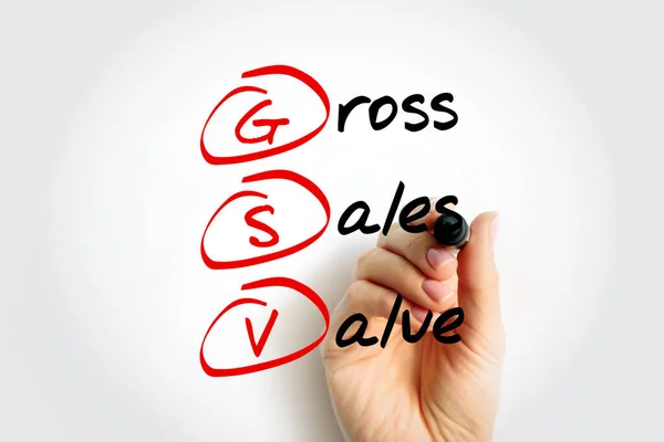 GSV Gross Sales Value - value of all of a business\'s sales transactions over a specified period of time without accounting for any deductions, acronym text concept background