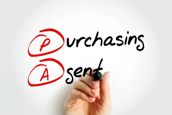 Pa購入エージェント サプライヤーと商品を選択する際の価格 可用性 信頼性 技術サポートを考慮し マーカー付きの頭字語テキストコンセプト — ストック写真