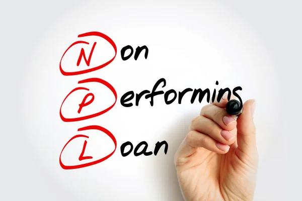 NPL Non-Performing Loan - bank loan that is subject to late repayment or is unlikely to be repaid by the borrower in full, acronym text concept background