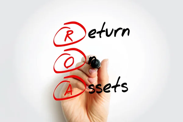 Roaの資産収益率 企業の資産が収益を生み出す利益率 マーカー付きの頭字語テキスト — ストック写真