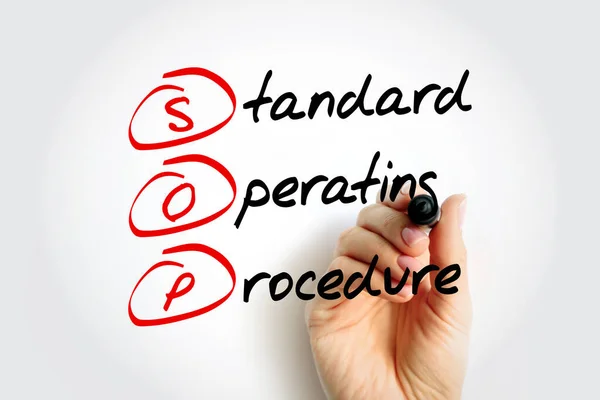 Sop标准操作程序 Sop Standard Operational Procedure 由一个组织为帮助员工完成日常操作而编译的一套逐步指令 缩写为带有标记的文本 — 图库照片