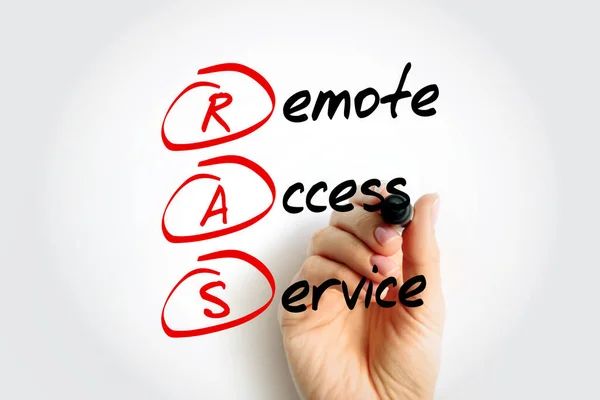 RAS - Remote Access Service is any combination of hardware and software to enable the remote access tools, acronym text concept background
