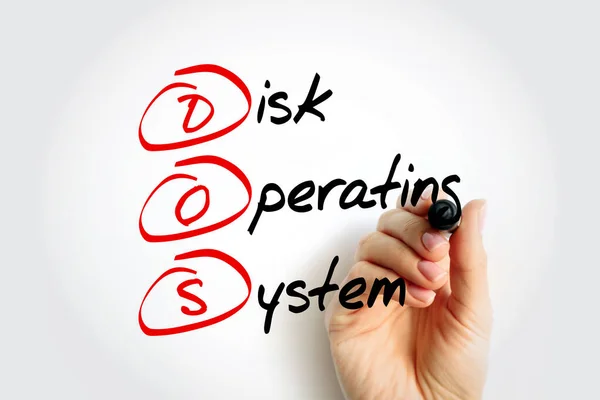 DOS - Disk Operating System acronym with marker, technology concept background