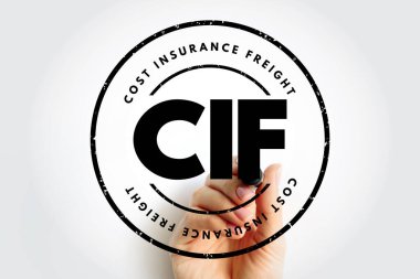 CIF Maliyet Sigortası Taşımacılığı - satıcı, mal sevkiyat limanında demiryolunu geçtiğinde sözleşmenin kendilerine düşen kısmını teslim eder, kısaltma metin etiketi konsepti