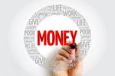 Para kelime bulutu kolaj marker, kavram arka plan ile