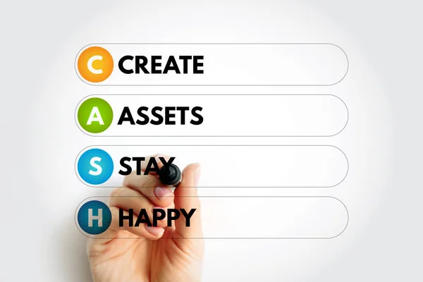 CASH - Create Assets Stay Happy acronym with marker, business concept background