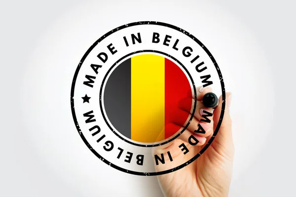 Hecho Bélgica Emblema Texto Distintivo Fondo Concepto — Foto de Stock