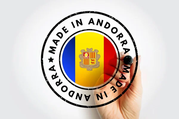 Insigne Emblème Texte Fabriqué Andorre Fond Concept — Photo