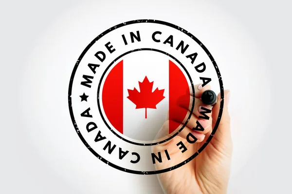 Hecho Canadá Emblema Texto Insignia Concepto Fondo —  Fotos de Stock