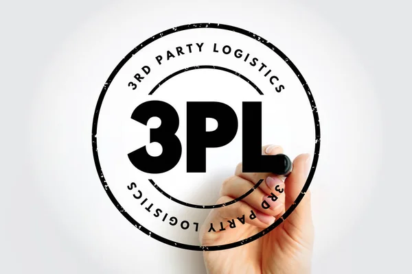 3PL Third-party logistics - organization\'s use of third-party businesses to outsource elements of its distribution, warehousing, and fulfillment services, acronym text stamp concept background