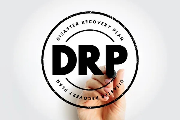 DRP Disaster Recovery Plan - document created by an organization that contains detailed instructions on how to respond to unplanned incidents, acronym text stamp concept background