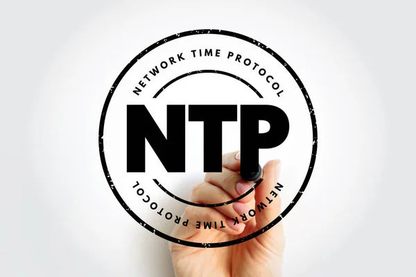 NTP Network Time Protocol - networking protocol for clock synchronization between computer systems over packet-switched, variable-latency data networks, acronym text stamp concept background