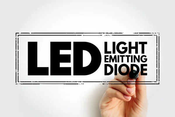 Led発光ダイオード 電流が流れるときに光を放射する半導体光源 頭字語のテキストスタンプの概念の背景 — ストック写真