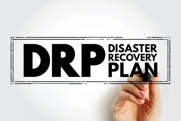 DRP Disaster Recovery Plan - document created by an organization that contains detailed instructions on how to respond to unplanned incidents, acronym text stamp concept background