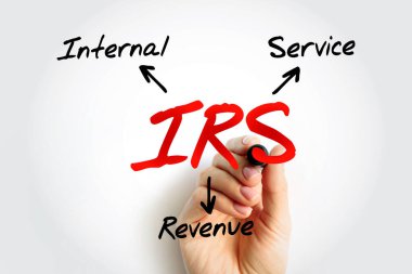 IRS Internal Revenue Service - responsible for collecting taxes and administering the Internal Revenue Code, acronym text concept background clipart