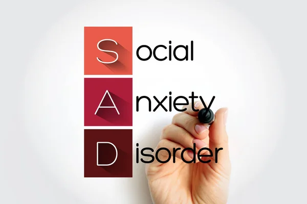 SAD Social Anxiety Disorder - type of anxiety disorder that causes extreme fear in social settings, acronym text concept background