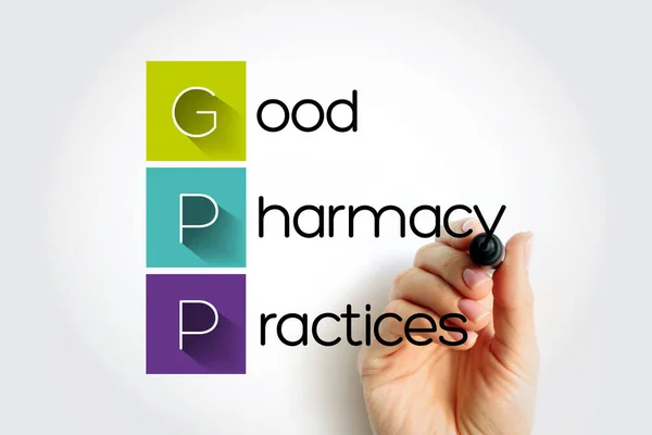 GPP - Good Pharmacy Practices is the practice of pharmacy that responds to the needs of the people who use the pharmacists services to provide optimal care, acronym text with marker