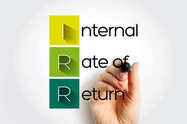 IRR Internal Rate of Return - metric used in financial analysis to estimate the profitability of potential investments, acronym text with marker