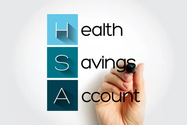 HSA Health Savings Account - tax-advantaged account to help people save for medical expenses that are not reimbursed by high-deductible health plans, acronym text with marker