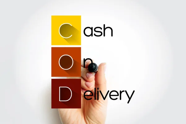 COD Cash On Delivery - sale of goods by mail order where payment is made on delivery rather than in advance, acronym text concept with marker