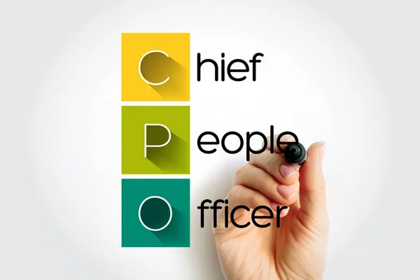 CPO Chief People Officer - corporate officer who oversees all aspects of human resource management and industrial relations policies, acronym text concept with marker