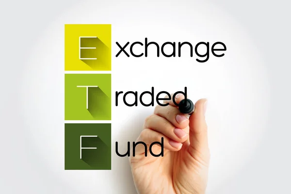 ETF Exchange Traded Fund - type of investment fund and exchange-traded product, they are traded on stock exchanges, acronym text with marker