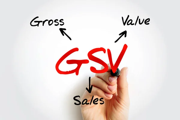 GSV Gross Sales Value - value of all of a business\'s sales transactions over a specified period of time without accounting for any deductions, acronym text concept background
