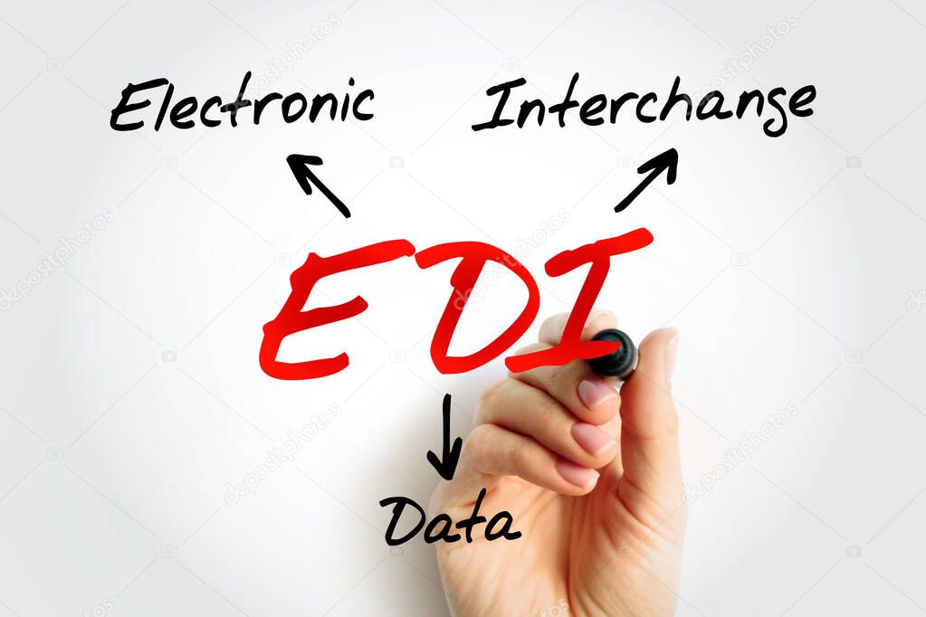EDI Electronic Data Interchange - concept of businesses electronically communicating information that was traditionally communicated on paper, acronym text concept background