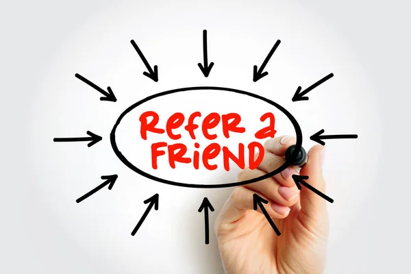 Refer Friend Text Arrows Concept Presentations Reports — Stock Photo, Image