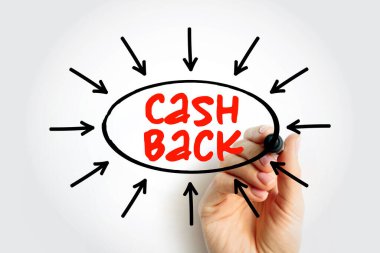 Cash Back - satın almalara harcanan paranın küçük bir yüzdesi, oklu metin konsepti