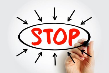 Sunum ve raporlar için okları olan DUR metin kavramı