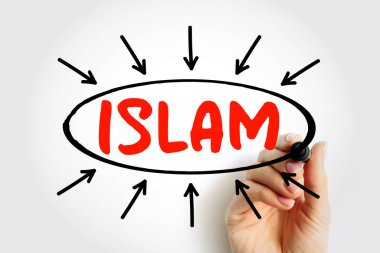 İslam - İbrani, tek tanrılı ve evrensel din öğretisi Hz. Muhammed 'in Allah' ın elçisi, oklu metin kavramı