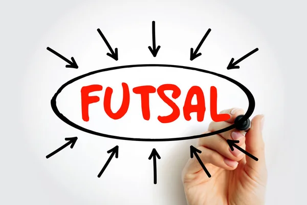 Futsal - association football-based game played on a hard court smaller than a football pitch, text concept with arrows