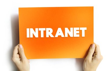 Intranet - bilgi paylaşımı, işbirliği araçları ve bir organizasyon içindeki diğer hesaplama hizmetleri için bilgisayar ağı, kart üzerinde metin kavramı